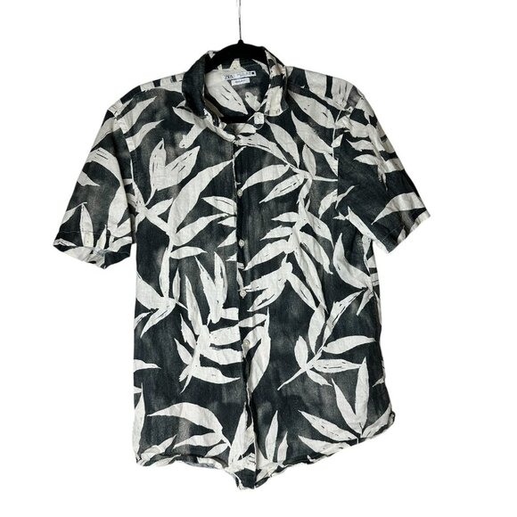 ZARA Tropical Print Short Sleeve Button Down Shirt Size Large Regular Fit - Picture 1 of 6